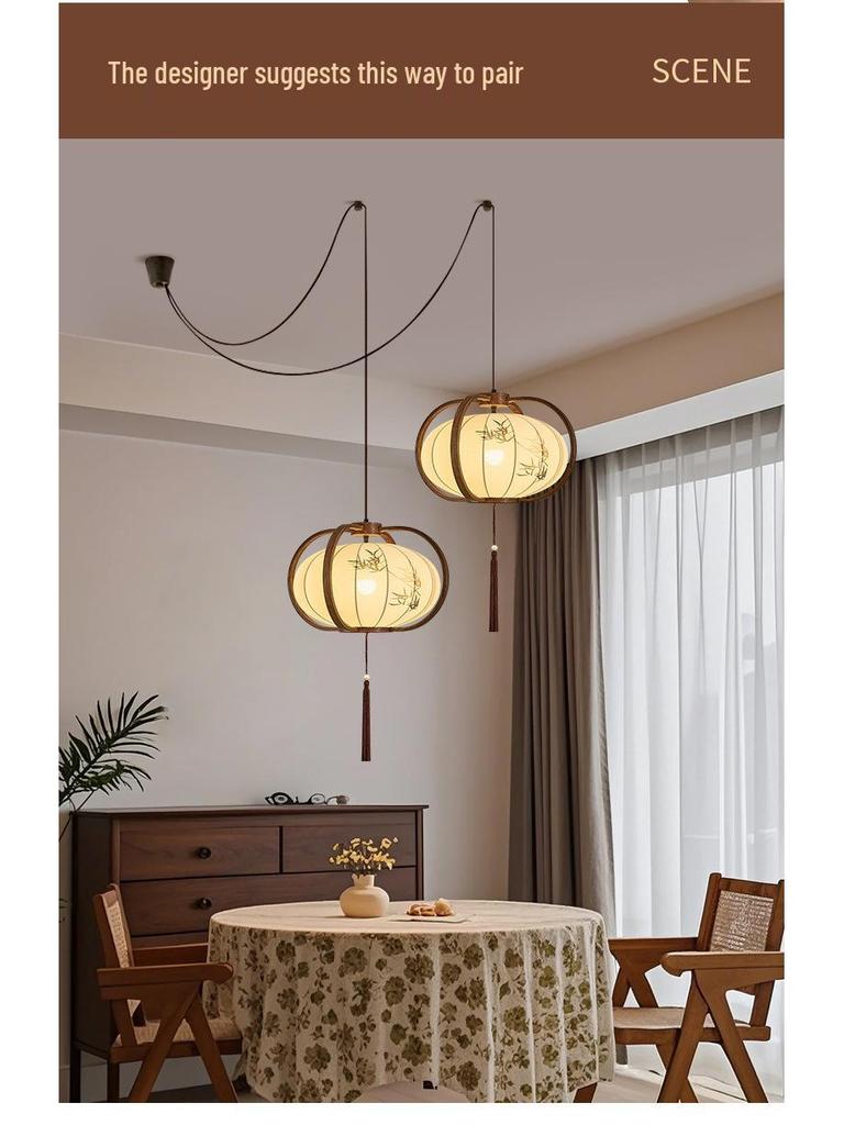 Song Dynasty Zen-Inspired Mid-Century Lantern Chandelier for Living Room, Restaurant, or Bedroom