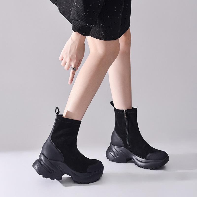 

Yang Mi same 2025 new velvet cocoa dolphin boots free velvet sound retro elastic boots thick-soled thin boots women 32
