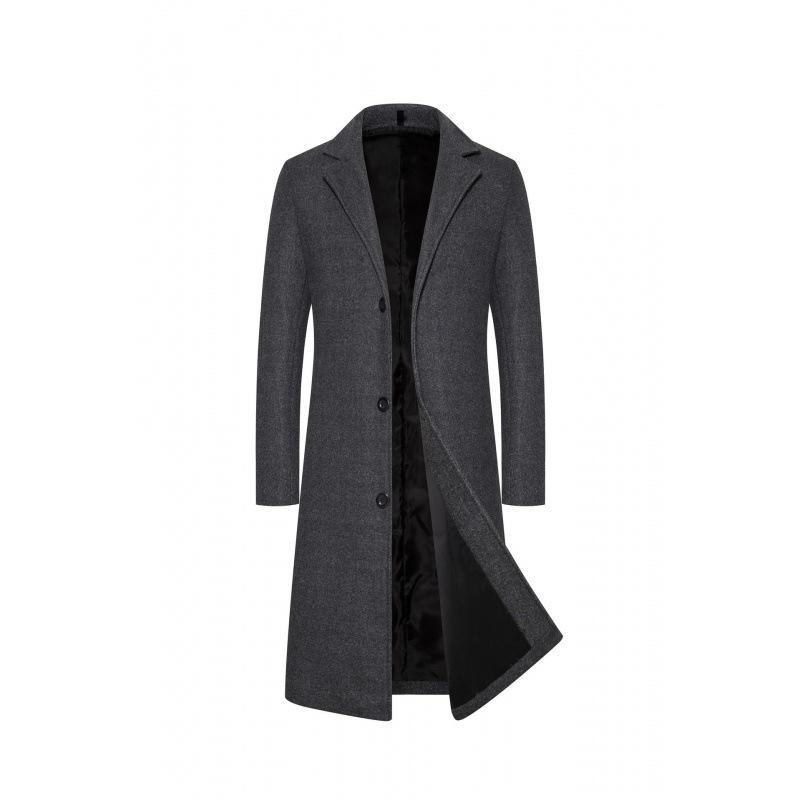 Men's Mid-Length Woolen Coat: Solid Color Single-Breasted Trench for Autumn/Winter