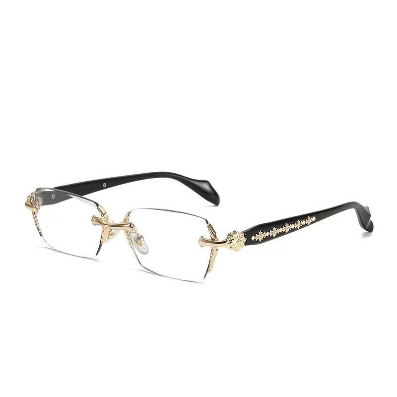 Women Retro Photochromic Glasses  Men Fashion Anti Blue Light Rimless Eye Glasses Unisex
