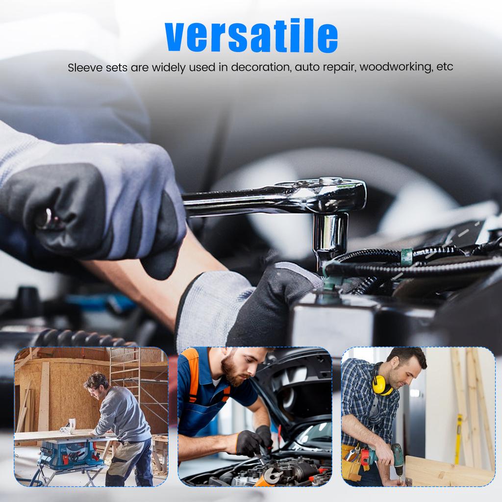 7 Pcs Hexagonal Bit Socket Set Alloy Steel 3/8 Inch Drive Compact Easy To Identify Extra Long Hex Socket Set for Home Repair