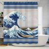 Blauer Ozeanwellen Duschvorhang Dekoratives Wasserdichtes Gewebe Heim Badezimmer Dekoration Blau/Weiß gestreiftes Design (180x205cm)