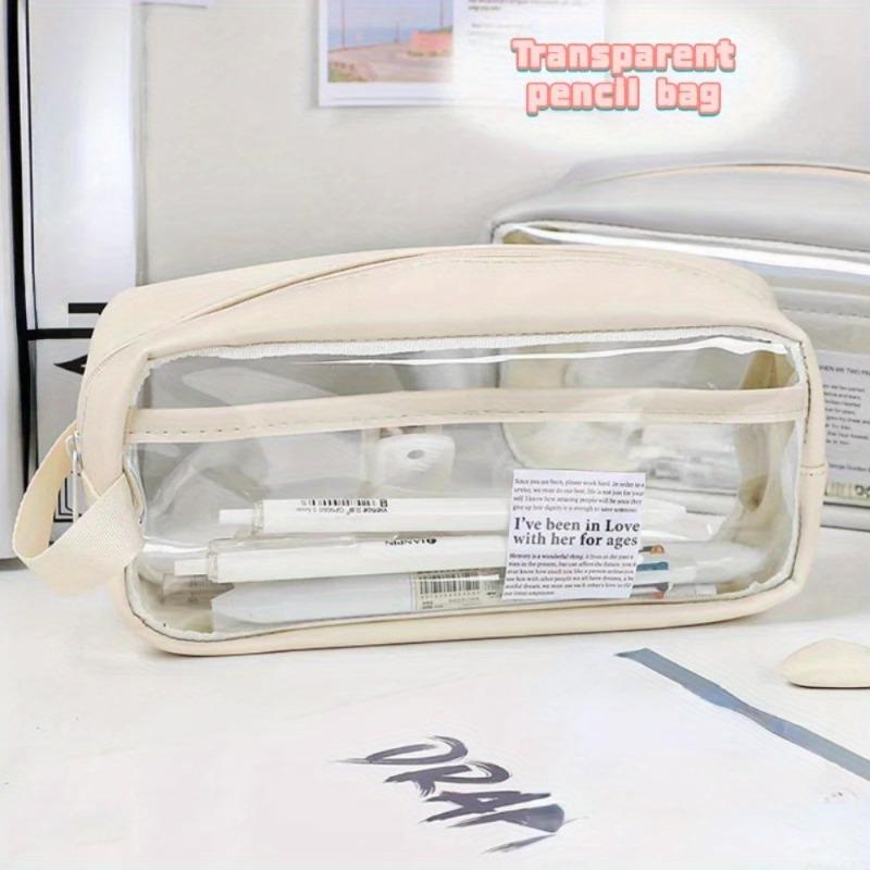 1pc Transparent Large Capacity Pencil Bag School Case Stationery Holder Waterproof Portable Pen Case Pencil Storage Bag