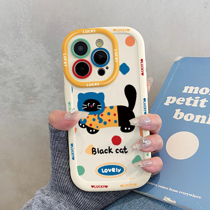 Colorful Cat for Apple 16 Promax Puff Shell for IPhone 15 New Style 14 Creative 13 Cartoon Anti-fall 12