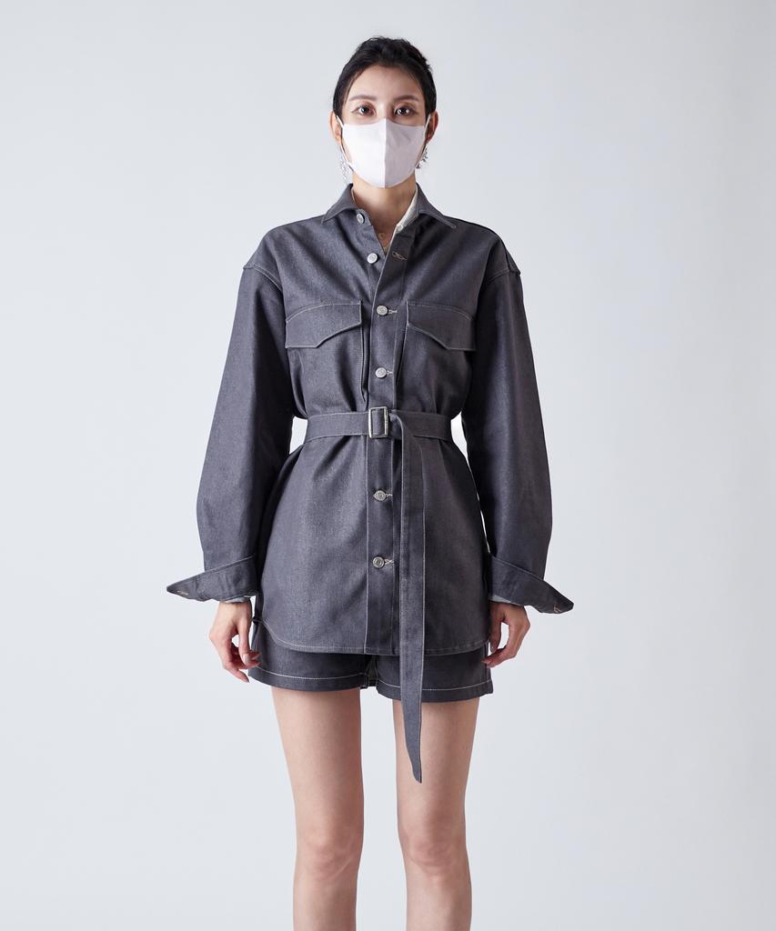 SALON DE SEOUL High-Waisted A-Line Denim Shorts W - Cool Gray