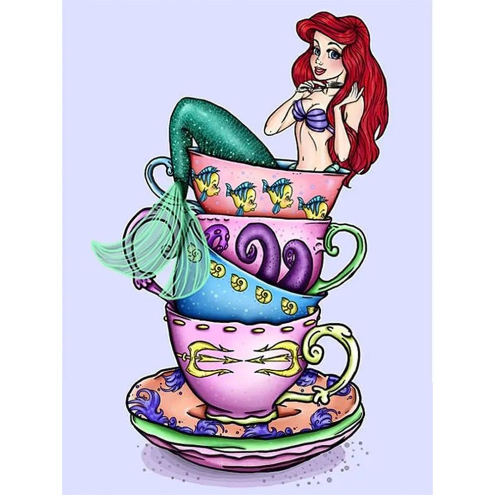 

Disney Diamond Painting Ariels Afternoon Tea Fantasy Illustration Cute DIY Rhinestone Mosaic Cross Stitch Kit Embroidery Gift for Home Decor Round 20x30cm
