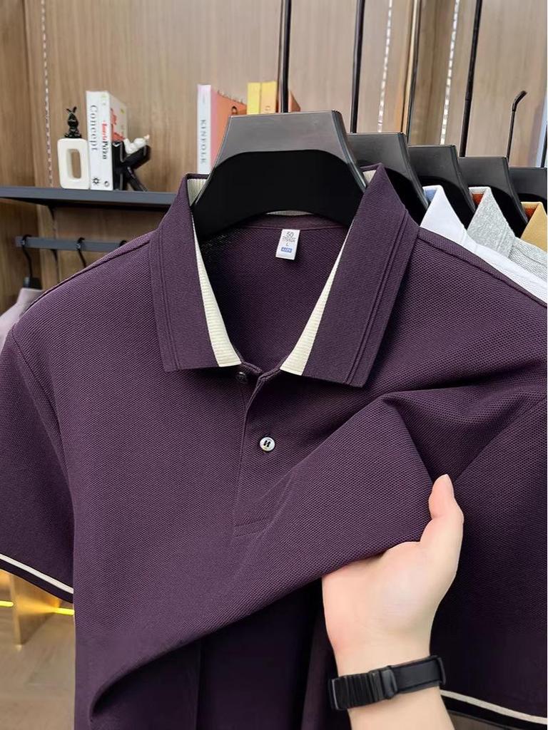 Men's Breathable Cotton Polo Shirt: Short Sleeve, Skin-Friendly, Light Business Casual, Lapel T-shirt, Versatile Base Layer Top.