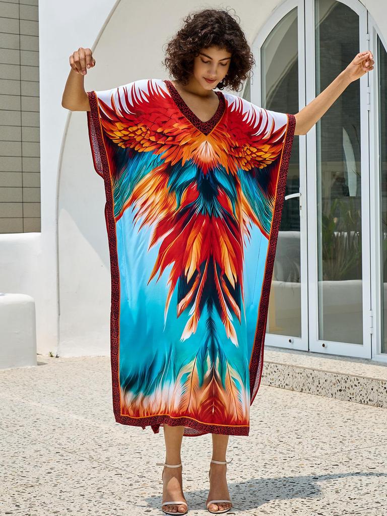 European & American Cotton Print Beach Cover-Up Long Dress - Plus Size Swimsuit Sunscreen Robe