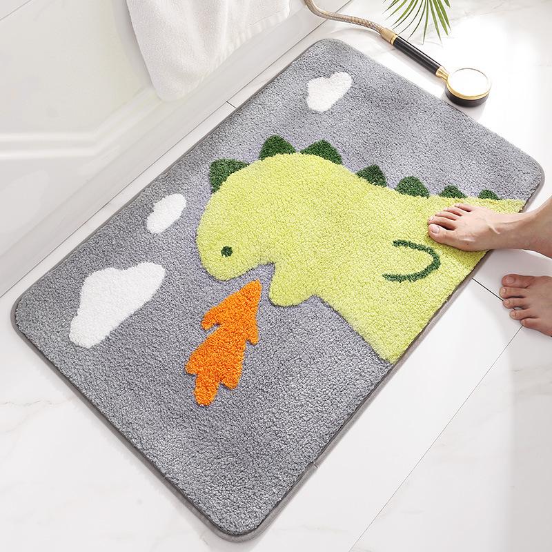 Cartoon Flocked Bath Mat Cute Animal Super Fiber Thickened Plush Bathroom Carpet Water-absorbent Anti-slip Bath Rug