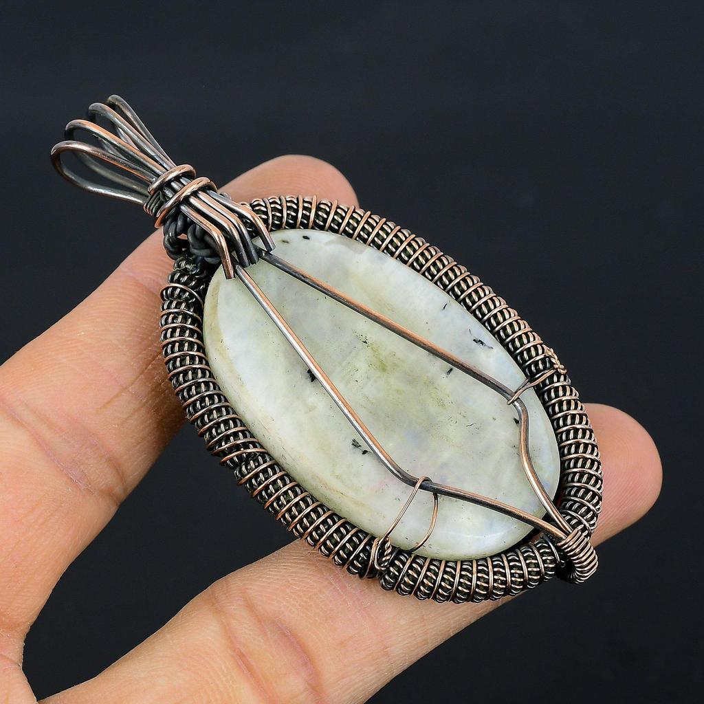 Moonstone 999 Copper Wire Wrapped Pendant, Handmade Gemstone Pendant, Gift For Mom Antique Jewelry