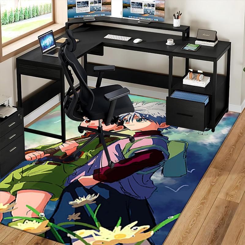 1pc Hunter X Hunter Leorio and Killua Anime Chair Mat - Office Desk Rug with Flower Pattern, Anti-Slip Carpet for Home Decor, Suitable for All Seasons