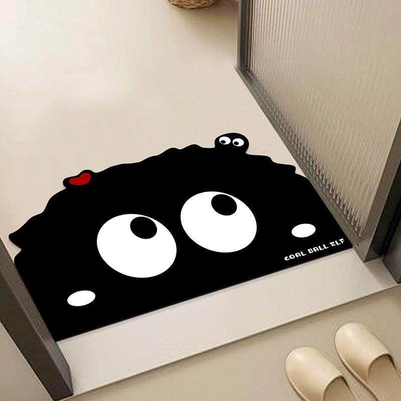 Cartoon black funny expression soft diatom mud bathroom floor mat non-slip absorbent quick-drying toilet shower door floor mat