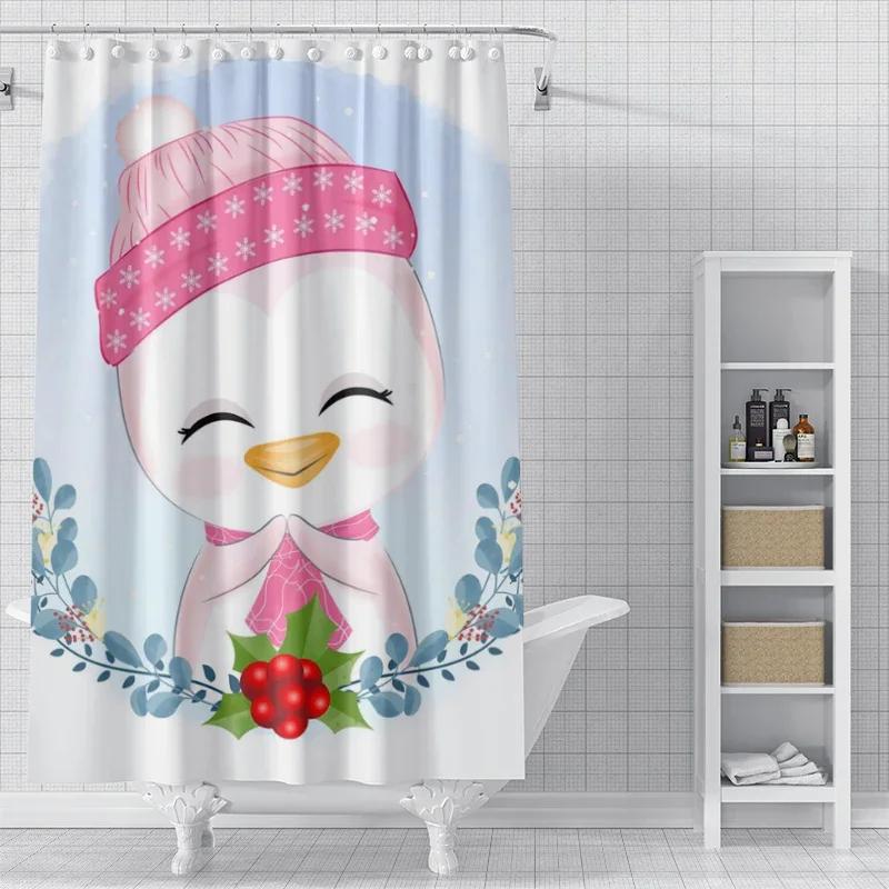 Home Decoration Shower Curtains For Bathroom Waterproof Curtain Fabric Modern Nordic Style Living Room Merry Christmas Winter