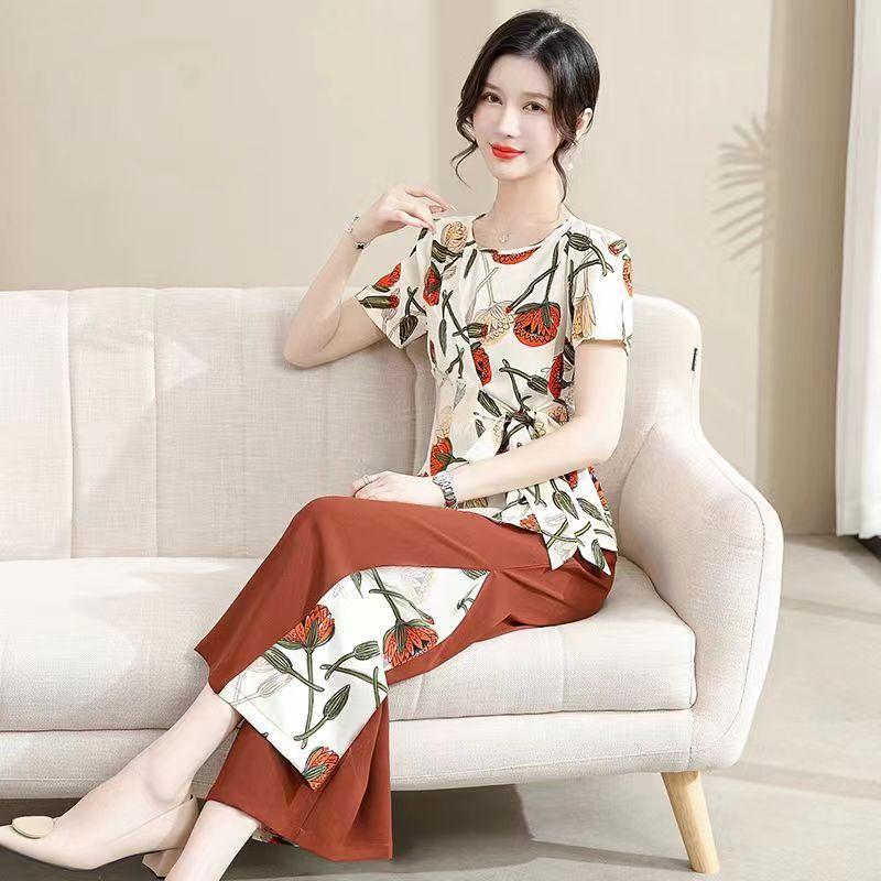 Elegante Sommerbluse für Damen Mode Kurzarm-Oberteil für Damen mittleren Alters und ältere Mütter