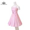 Rosa Süße Mode Vintage Plaid Kordelzug Cosplay anzüge Hohe Taille Langes Kleid Frau Mode Kleid Frau Cosplay Kleidung