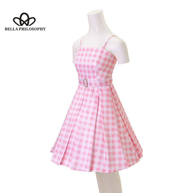 Rosa Süße Mode Vintage Plaid Kordelzug Cosplay anzüge Hohe Taille Langes Kleid Frau Mode Kleid Frau Cosplay Kleidung