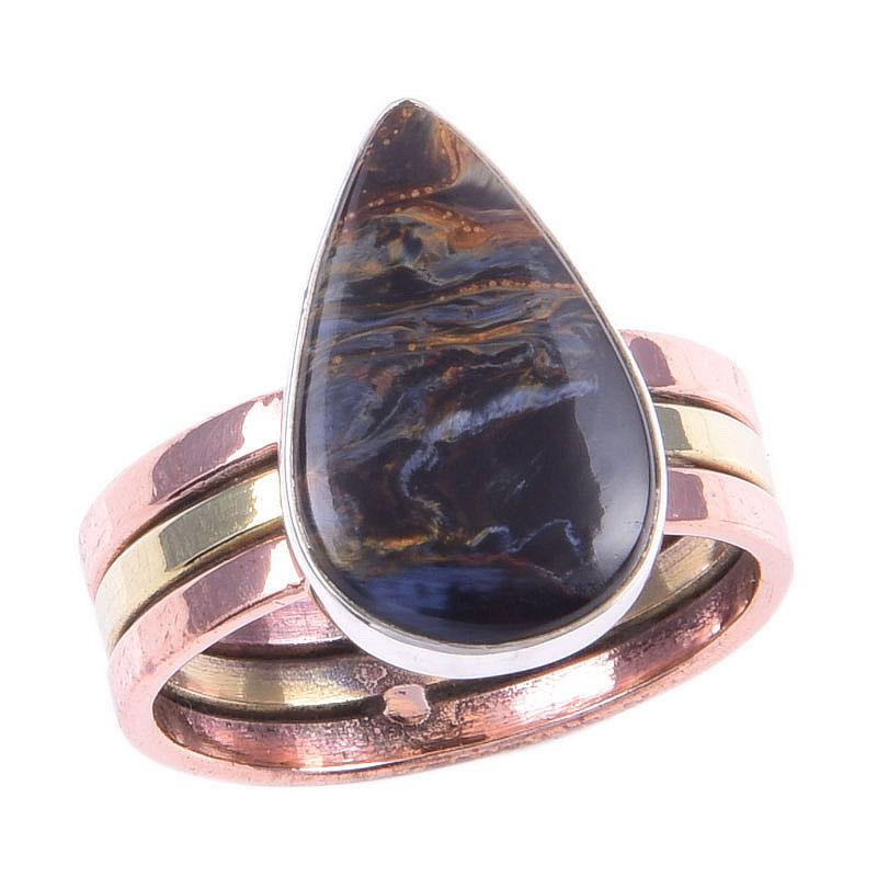 Natural Pietersite Gemstone Handmade 925 Sterling Silver Two Tone Ring S.9 r6Z81