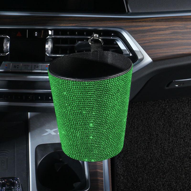 Rhinestone Car Trash Can Cute Garbage Cans Auto Air Vent Trash Bin Portable Waterproof Pink Bling Car Accessories for Women