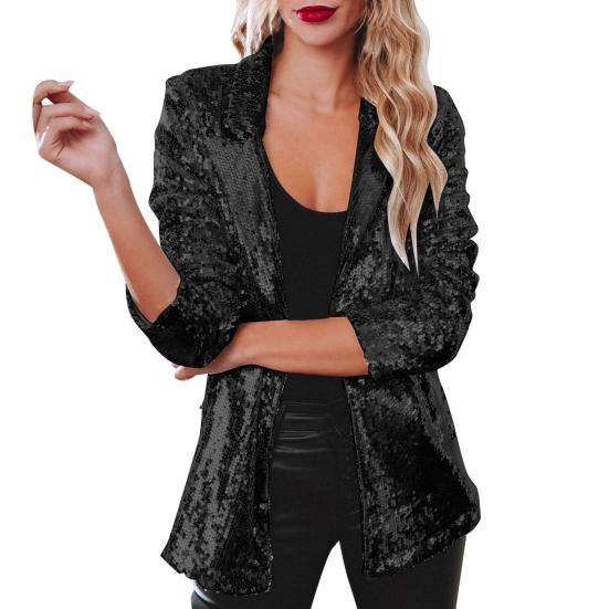 Women's Sequin Jacket Shiny Open Front Blazer Jacket Evening Party Sparkly Long Sleeve Cardigan Coat with Pockets
