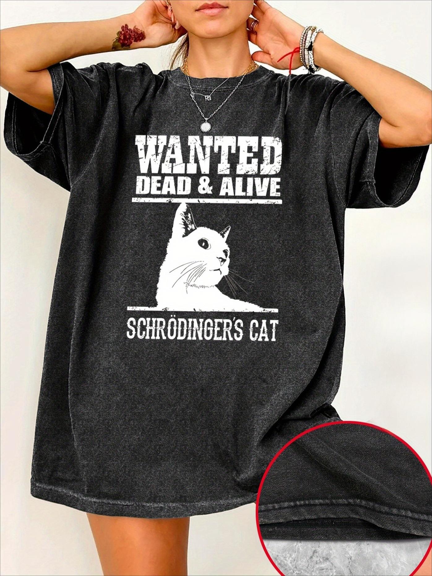 Schr ? Dingers Cat Fun Slogan Printed Tshirt Women and Unisex Retro Washed Top SpringSummer Loose Short Sleeve Unisex Tshirt M