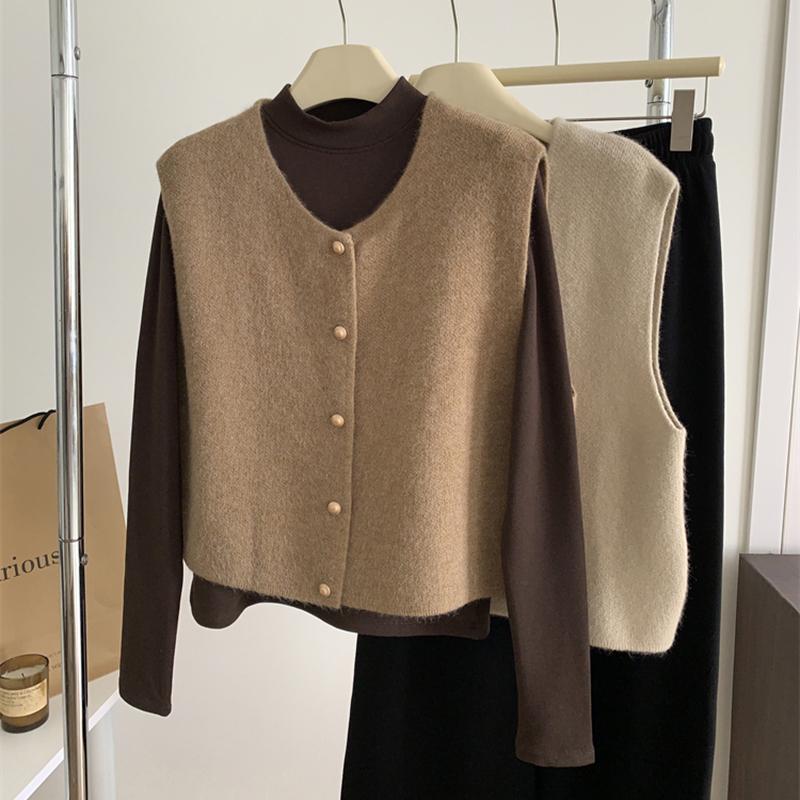 Podzimní dámský kardigan Korejský elegantní pletený bez rukávů Dámský ležérní svetr Tílka Módní Nový Slim Dámské ležérní topy