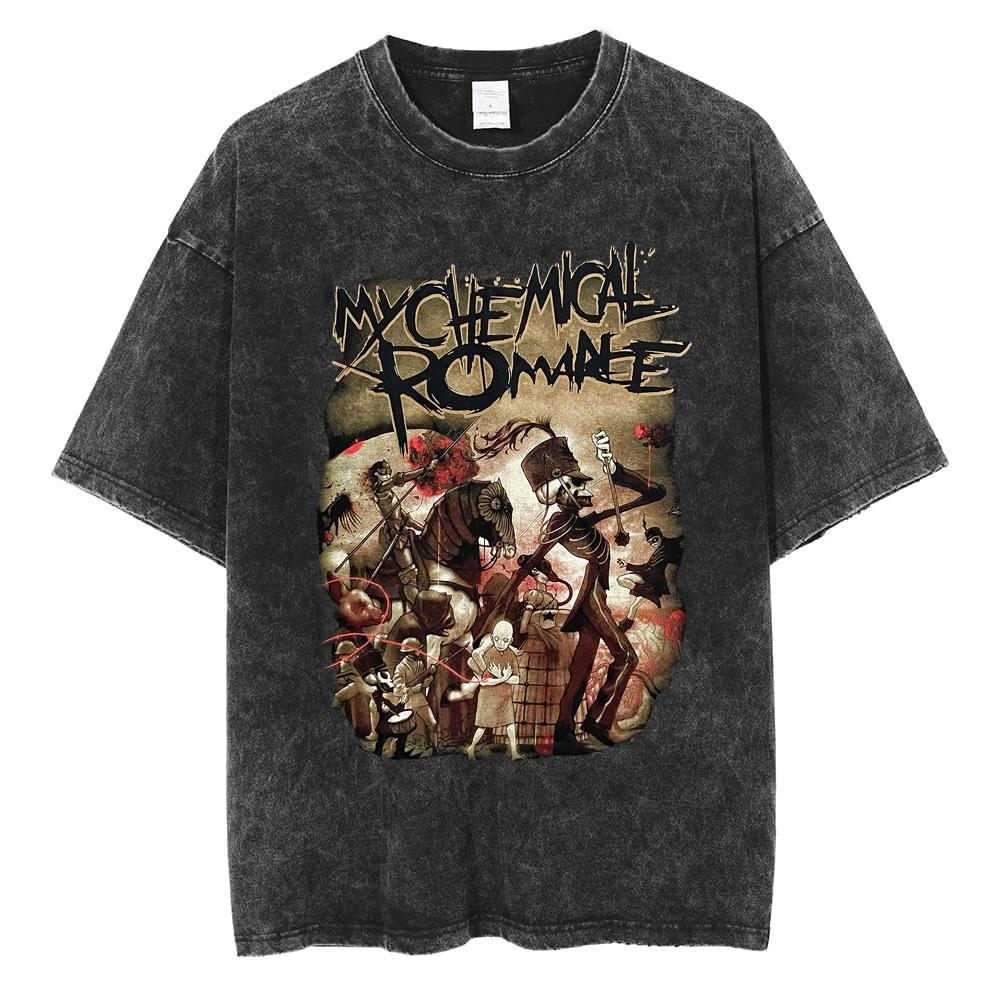 Rock Band My Chemical Romance Magliette Lavate The Black Parade Uomo Donna Punk Hip Hop Manica Corta Maglietta di Cotone Magliette Oversize