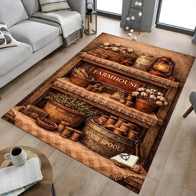 1PC Farmhouse Beans Non-Slip Floor Carpet Compatible for Office&Living Room&Bedroom&Dining Room - Flat - Weave Machine-S0365