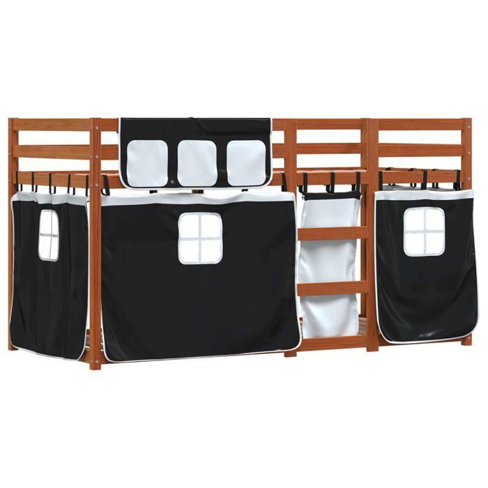 VidaXL Bunk Bed with Curtains White/black 75x190 Cm Solid Pine Wood, Bed, Bed Frame, Low Bunk Bed, Furniture of 3283925