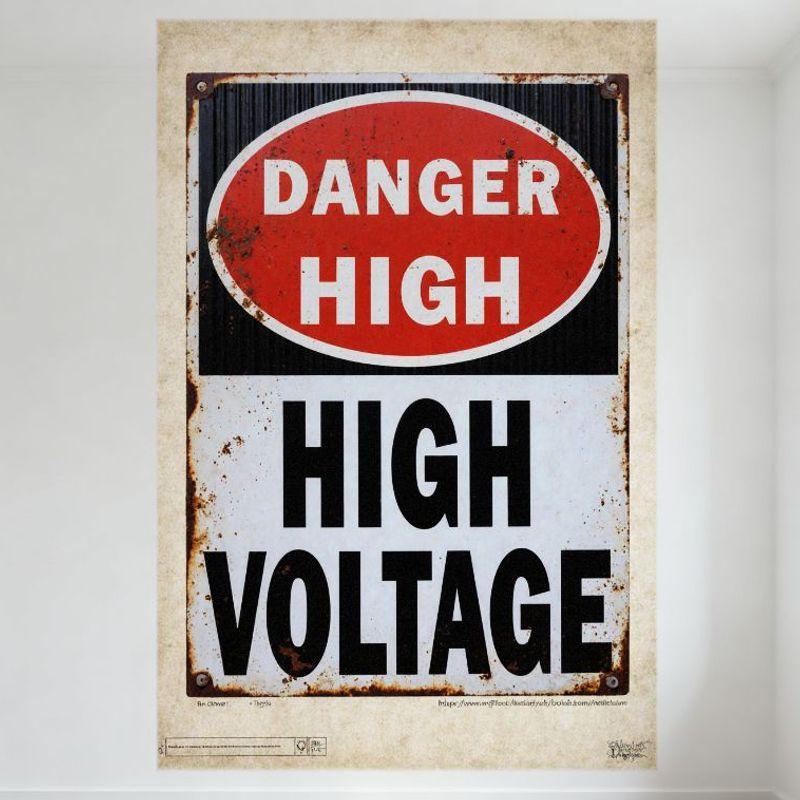 Винтажная ржавая жестяная табличка  ОПАСНО ВЫСОКОЕ НАПРЯЖЕНИЕ  Промышленный электрический предупреждающий металлический знак для декора стены, состаренная деревенская табличка безопасности 20x30cm（7.8x11.8inch）
