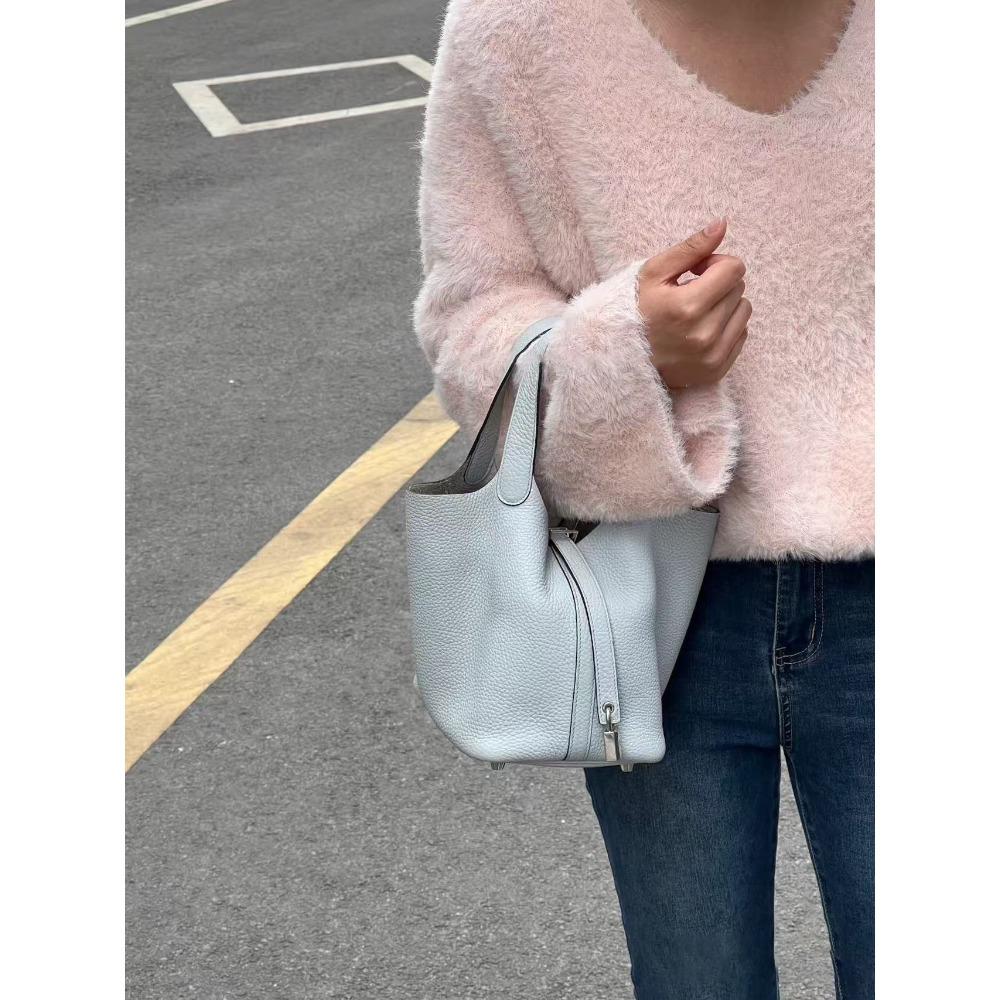 Old Qianfeng High-End Handgefertigt Halbgewachstes Garn Gemüsekorb Eimerbeutel Echtleder TC18 Tragbare Eimertasche Leichte Luxus Damenhandtasche