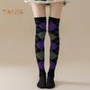 1 Pair Winter Socks Rhombus Printing Over-the-knee Socks Warm Extra Loose Ankles Contrasting Color Stockings for Daily Wear Dancing