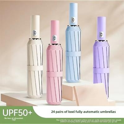 24 Bones Automatic Solid Color Umbrella for Men Women Large 3 Fold Windproof,Waterproof Sunshade Sun UV Protection Umbrellas