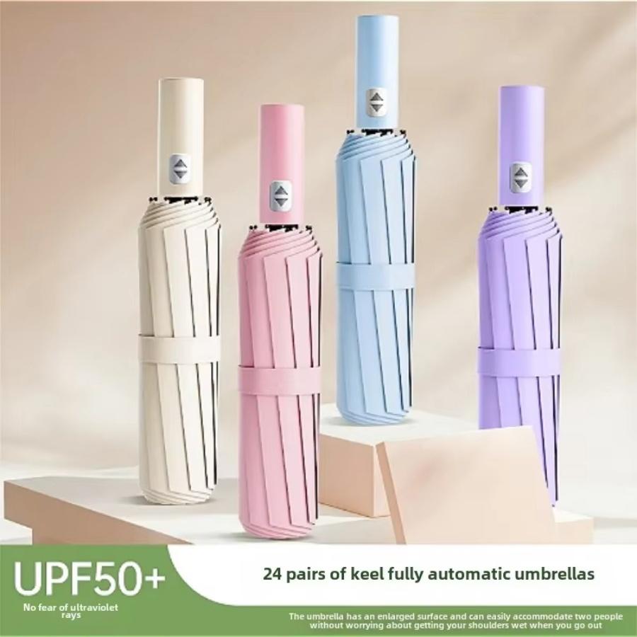 24 Bones Automatic Solid color Umbrella for Men Women Large 3 Fold Windproof,Waterproof Sunshade Sun UV Protection Umbrellas