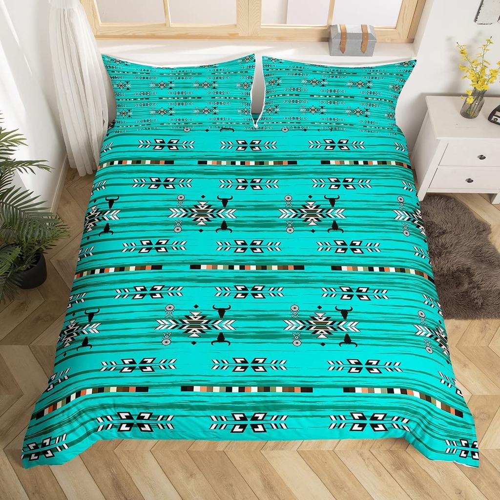 Boho Duvet Cover Southwestern Comforter Cover Ethnic Tribal Arrow Aztec Bed Set Retro Vintage Exotic Bull Cattle Bohemian Decor