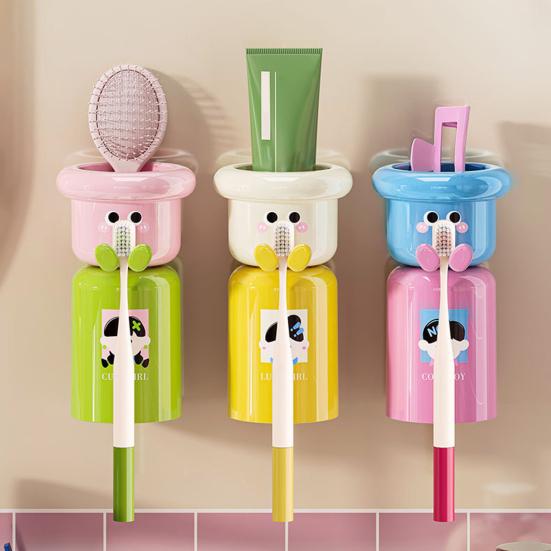 Yousheng Cartoon Toothbrush Cup Holder Wall Mounted Storage Rack Space Saving Magnetic Upside Down Mouthwash Cups No-Drill Bathroom Organizer