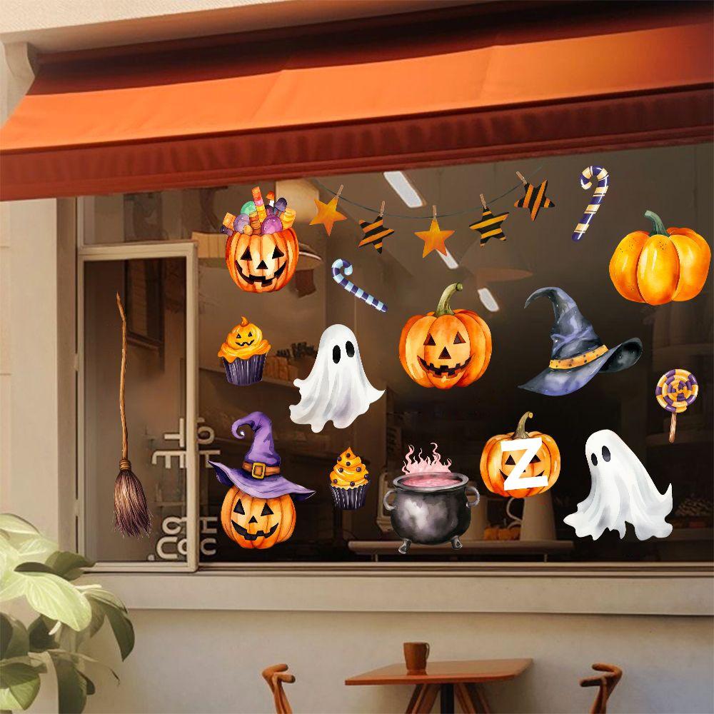Double-Sided Halloween Window Clings - Little Devil & Pumpkin Decor Stickers for Glass Doors