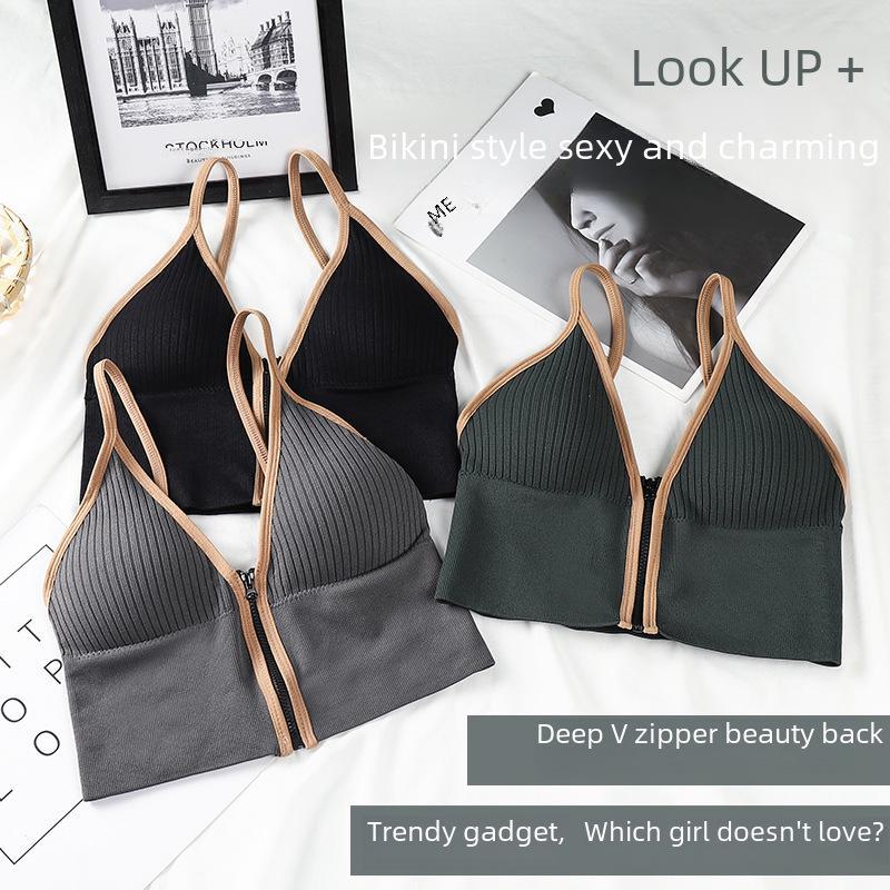 Deep V Zipper Sports Vest with Chest Pads & Shorts for Women