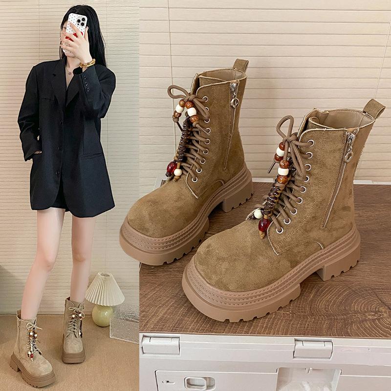 Brown Thick-soled Martin Boots Women's Heightened Thin Breathable Summer and Autumn 2025 New Western Cowboy Boots Short Boots Single Boots