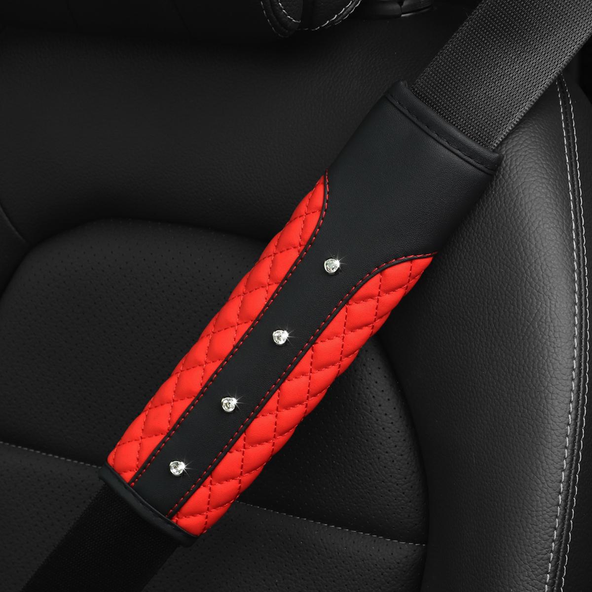 

1 украшенный бриллиантами Blingbling аксессуар для автомобиля из искусственной овчины Защита плеча от ремня безопасности Удобный безопасный ремень, не сдавливающий тело красный