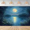 2D Magical Moonlight Lake Tapestry Night Reflection with Wildflowers Wall Art