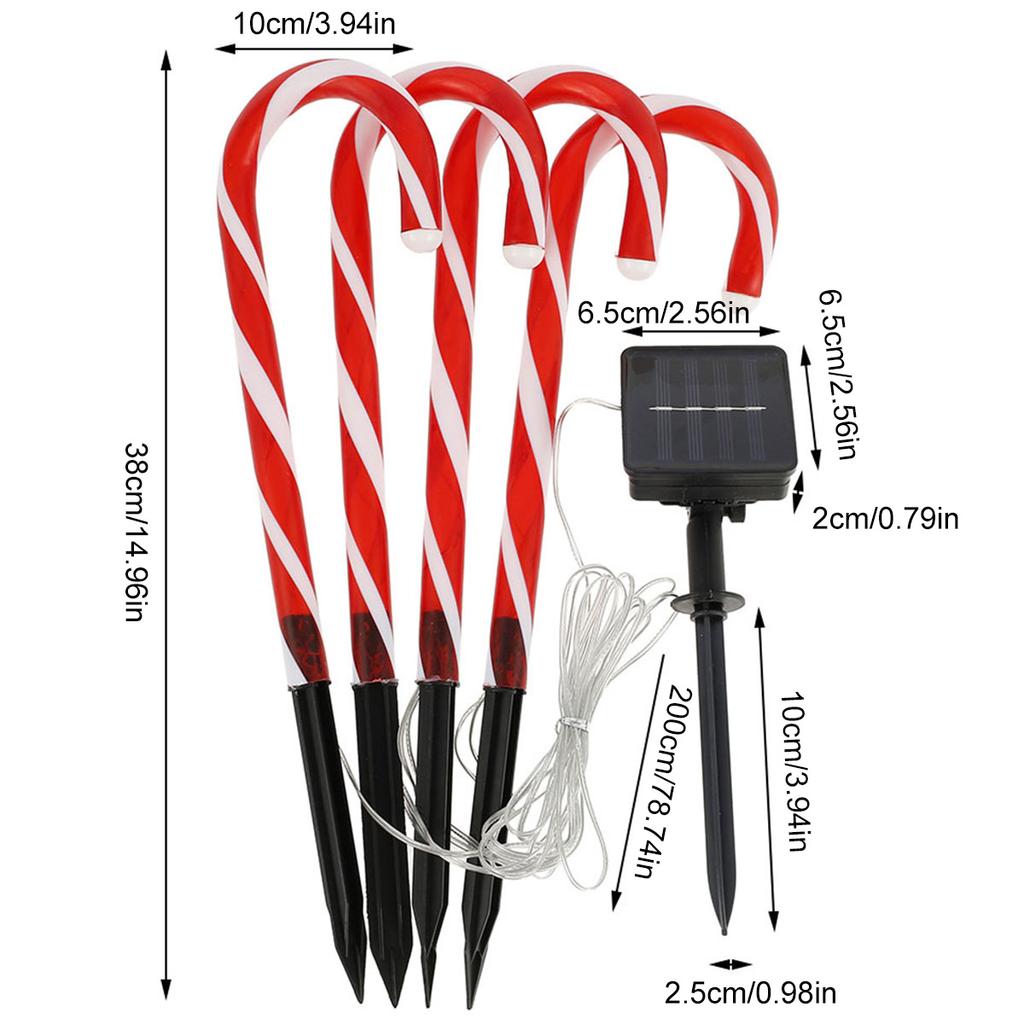 Solar Christmas Cane Light LED Christmas Cane Lamp with Ground Spike Waterproof Candy Cane Fairy Lights Xmas Decoration Lighting