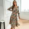 YYFS Women's Vintage Floral Print Long Sleeve Square Collar Casual Dresses