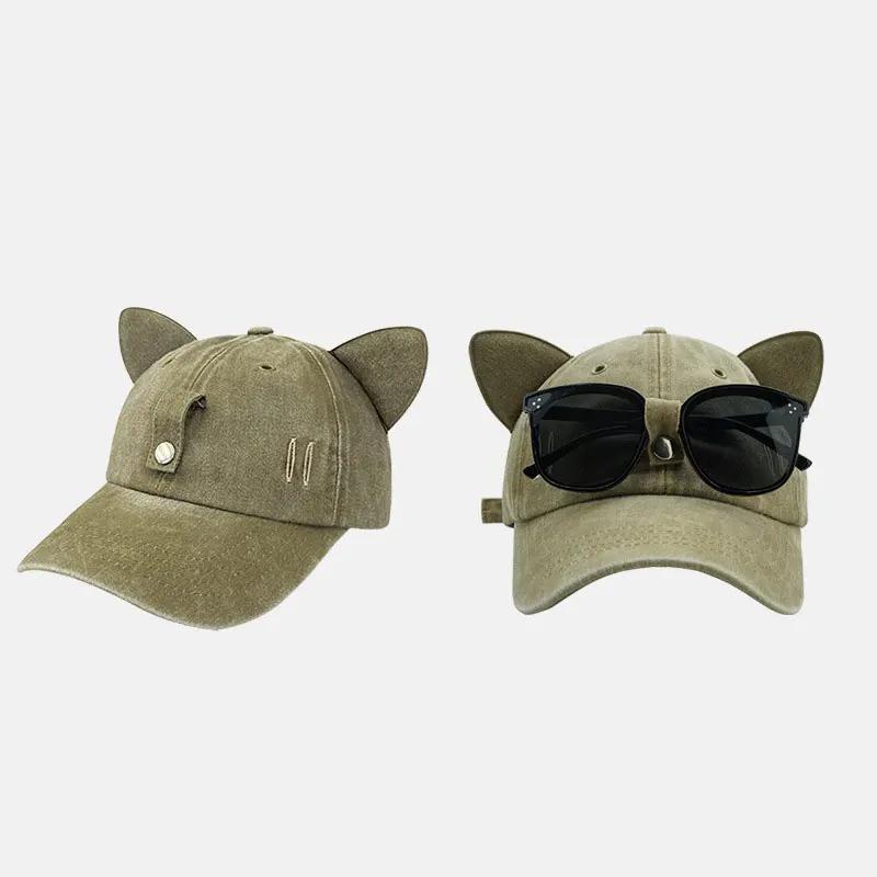 Neue Niedliche Katzenohren Fliegerkappe Mit Brille Baseballkappe Wassergewaschene Baseballkappe Verstellbar Outdoor Sonnenschutz Sonnenhüte Unisex Geschenk gray