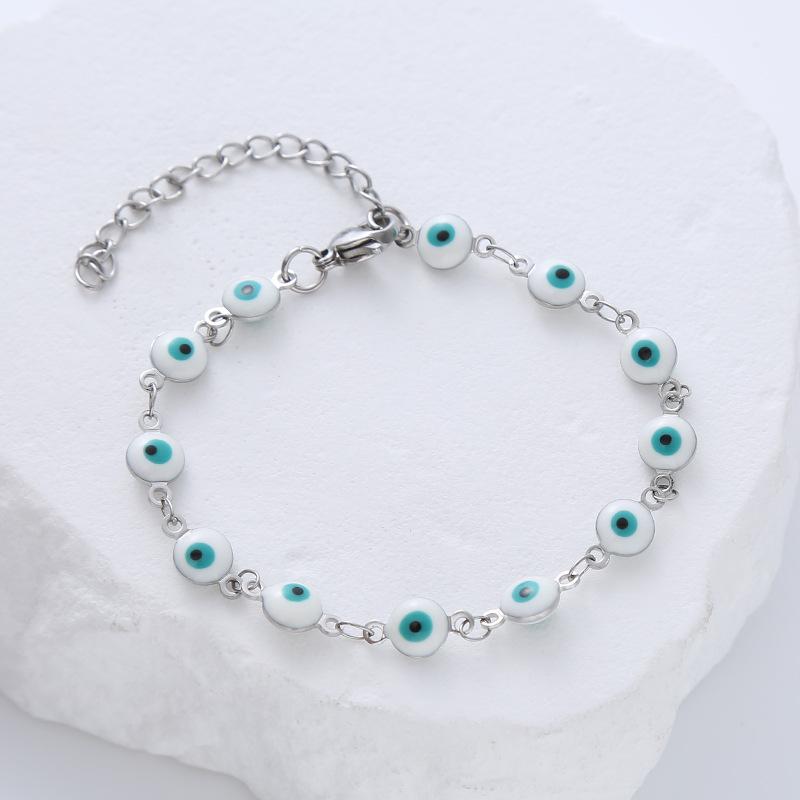 2026 New Arrivals Stainless Steel Chain Bracelet 6mm Devil's Eye Bracelets for Women Drip Oil Eye Charm Jewelry Wholesale