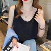 Women V-neck Spaghetti Strap Camisole Casual Solid Color Bamboo Cotton Lightweight Tank Top