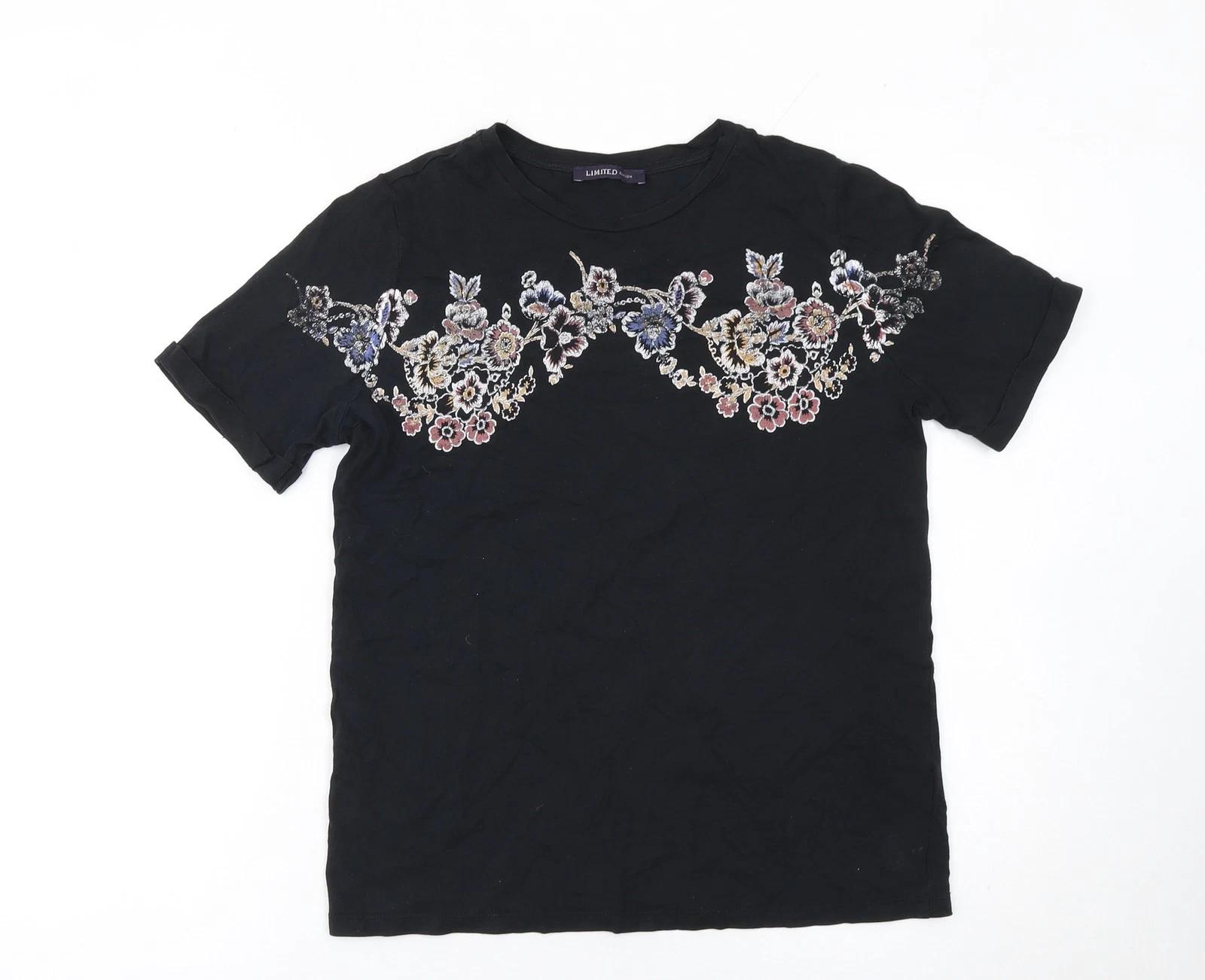 

Marks and Spencer Women s Black Embroidered Floral T-Shirt Size 8 4XL