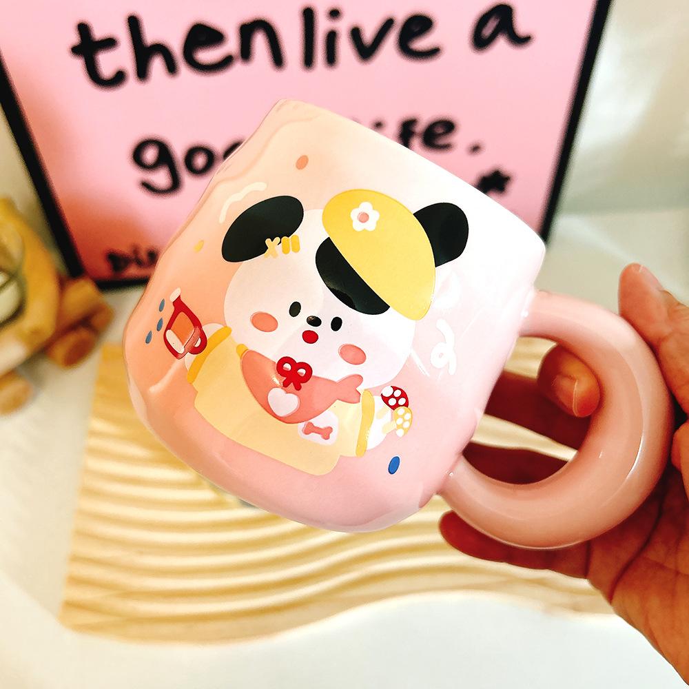 

Милая мультяшная пара щенков Керамическая чашка кружка Чашка для воды Подарок для девочек и мальчиков Сувенир с большой ручкой 350ml