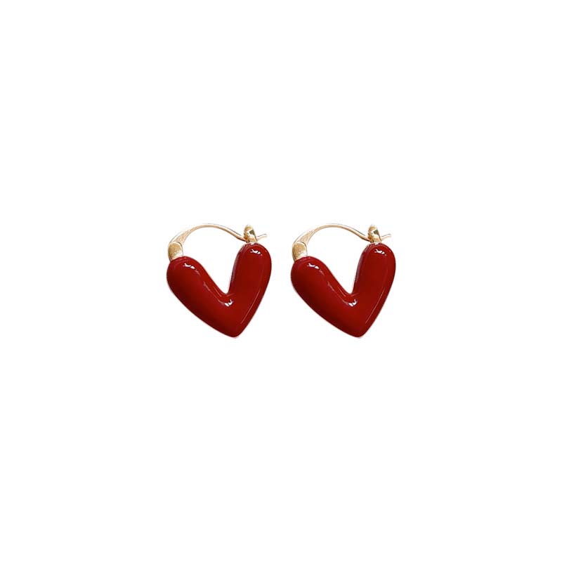 Vintage Red Enamel Love Heart Hoop Earrings For Women 2026 Elegant Dripping Oil Temperament Earrings Wedding Jewelry Gifts