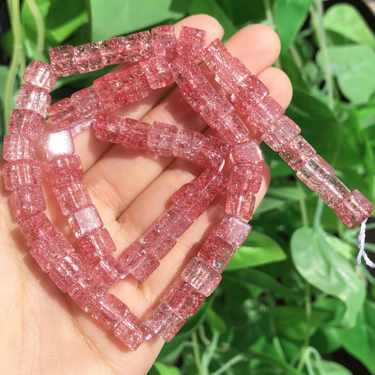 

8 мм х 8 мм 1 шт. Квадратні тріснуті снігом кришталеві намистини, різнокольорові натуральні куби, розсипчасті намистини для виготовлення ювелірних виробів своїми руками, браслет, намисто, аксесуари 8mm (approx 58pcs) рожевий