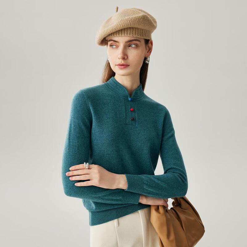 Zhaojun Women's 100% Cashmere Cheongsam Collar Knit Sweater